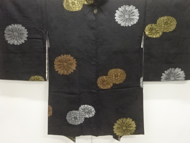 JAPANESE KIMONO / ANTIQUE TAISHO ROMAN: LACQUERED CHRYSANTHEMUM PATTER